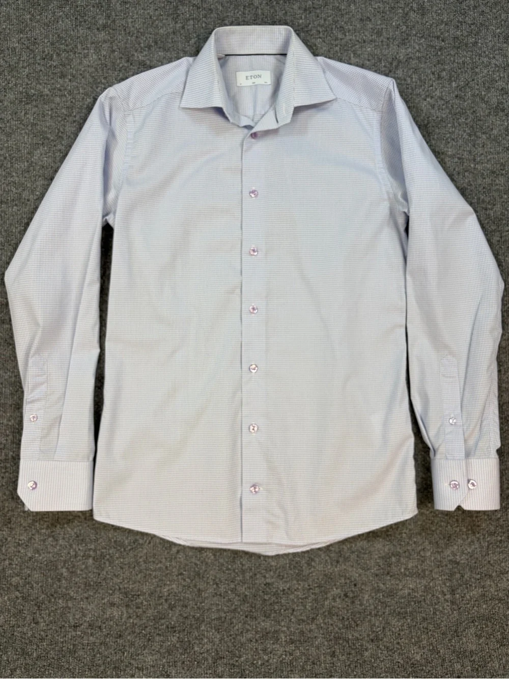 Eton Men's Slim-Fit Blue Micro Check Dobby Dress Shirt Size 14.5 | 37 LS Cotton